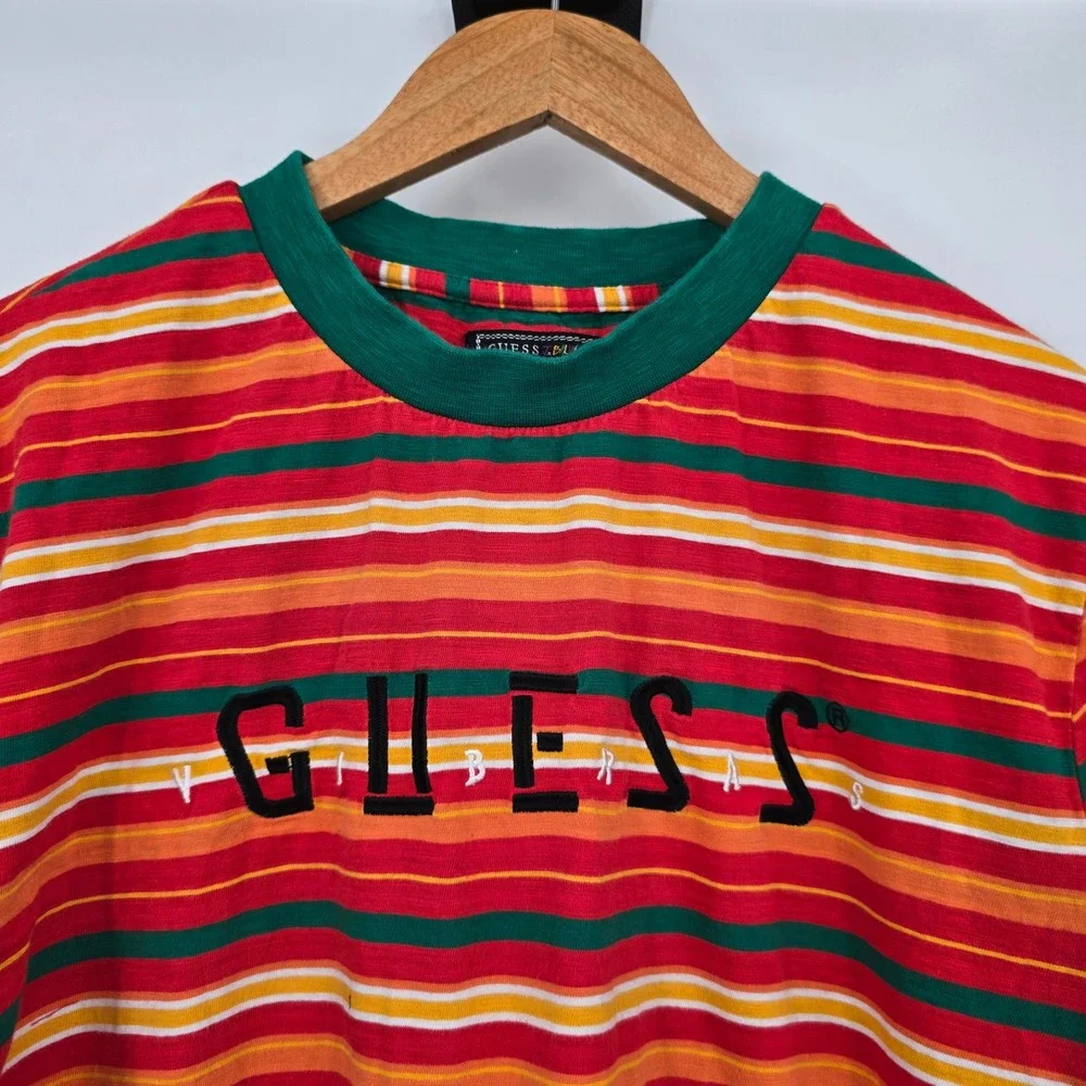 Guess Vibras J Balvin Striped Tee Retro 80s 90s Multicolor T-Shirt‎ Men's Size M - Picture 3 of 9
